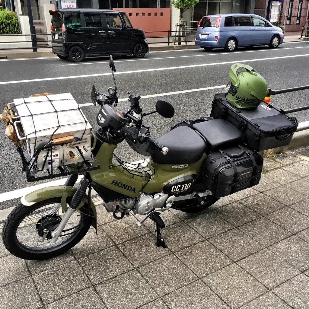 クロスカブでキャンプ ロングキャリア装着 もっとクロスカブ